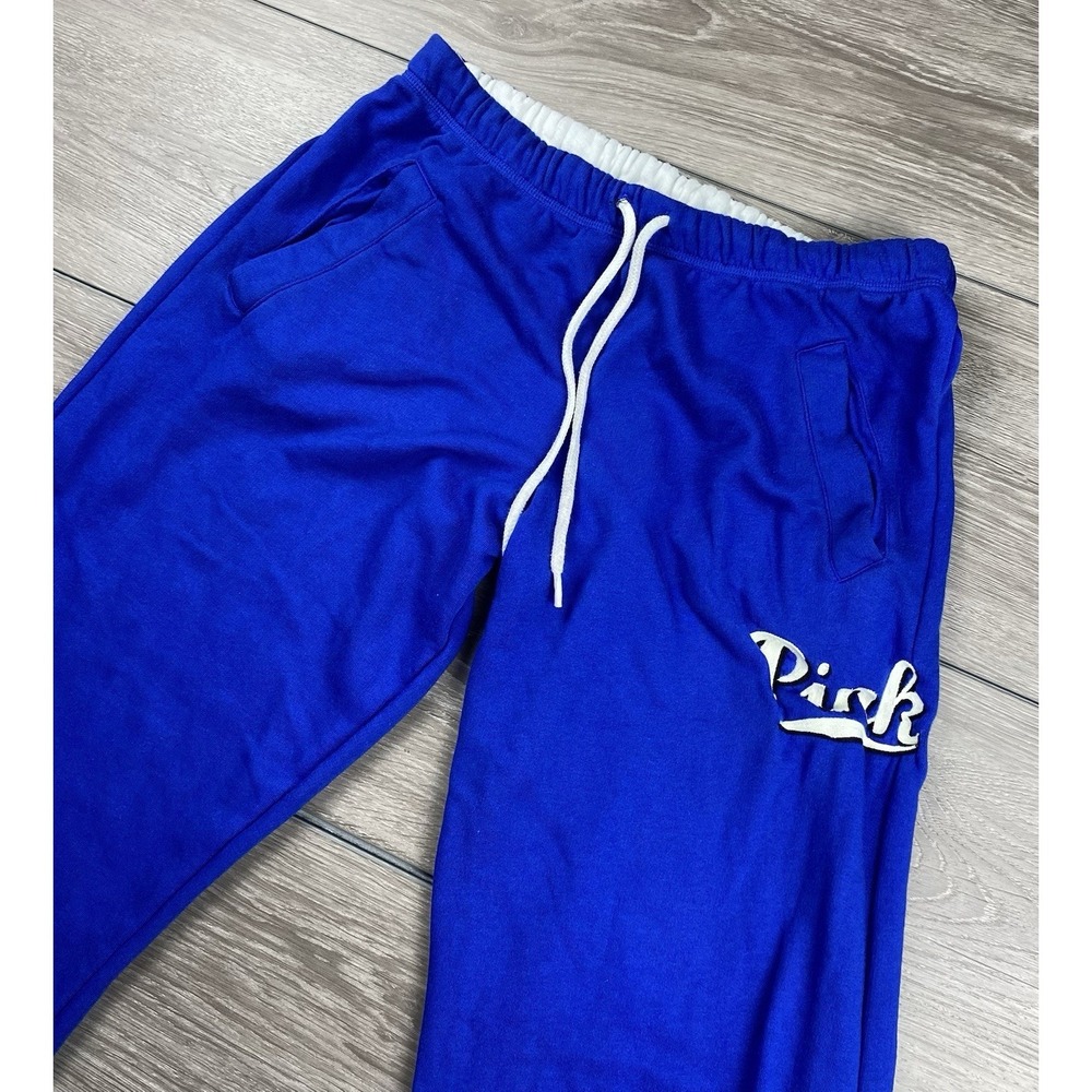 Victorias Secret Women's Pull On Logo Script Sweatpants Blue Size Medium